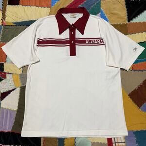 Vintage Russell Athletics Alabama Crimstom Tide White/Red Polyester Polo XL